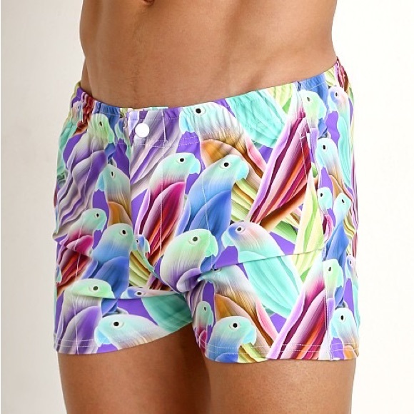 LASC Malibu Swim Shorts Purple Parrots | Small - Picture 3 of 8